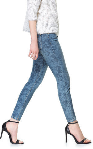 Flower print jeans